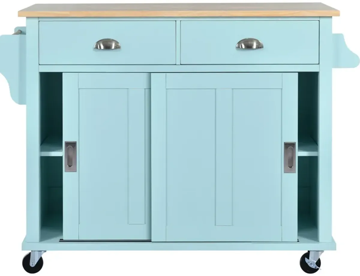 Rolling Mint Green Kitchen Cart with Drop-Leaf Countertop