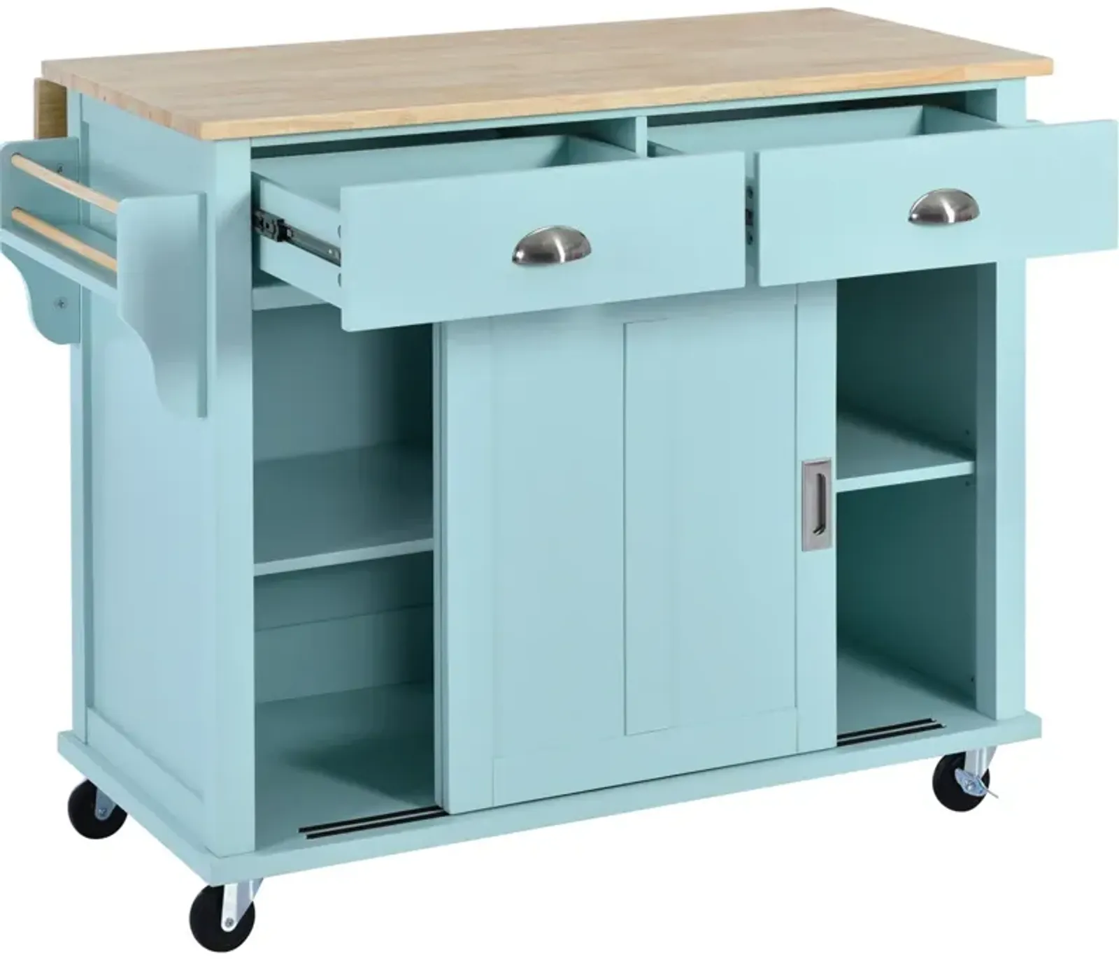 Rolling Mint Green Kitchen Cart with Drop-Leaf Countertop