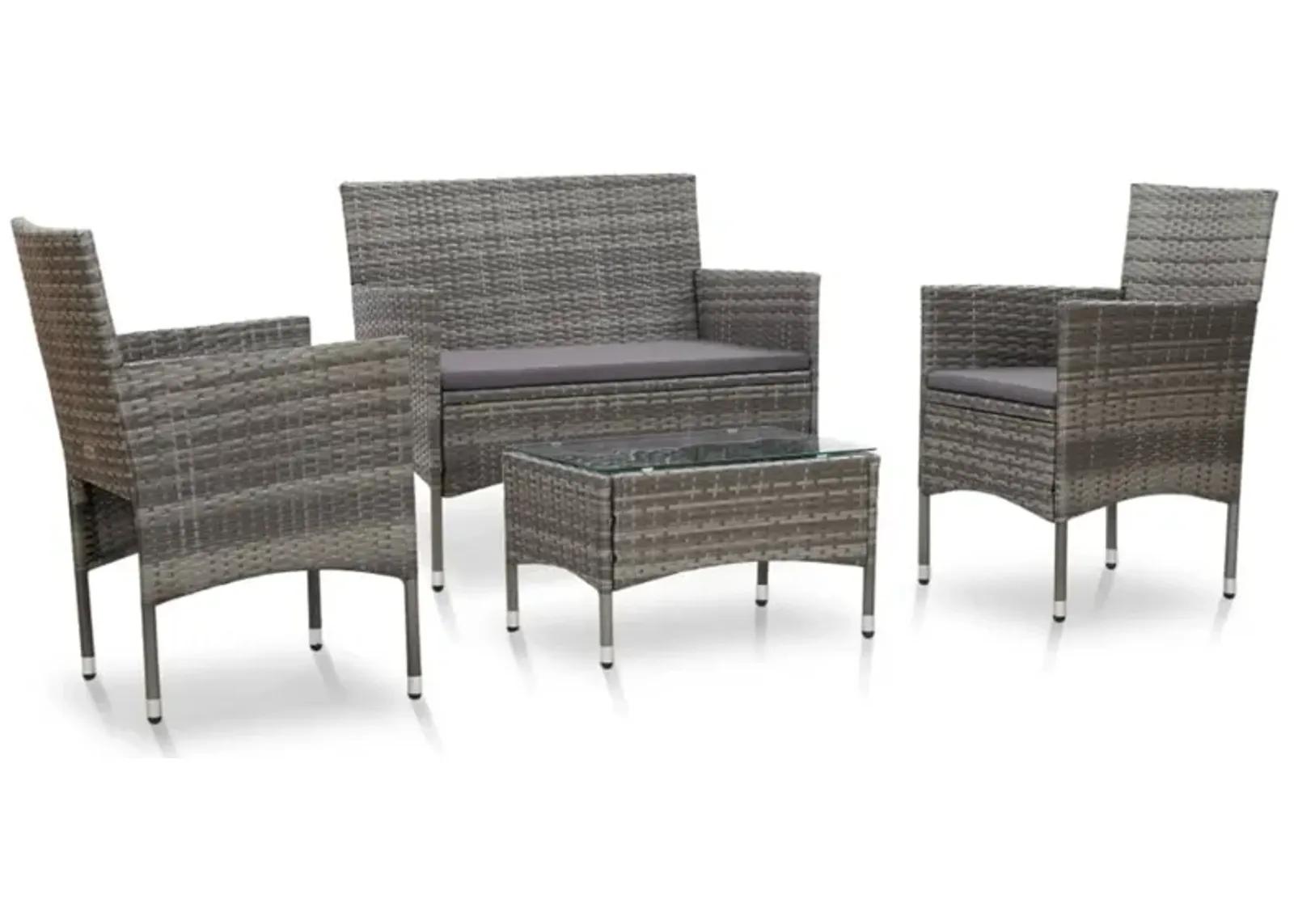 vidaXL 4 Piece Garden Lounge Set with Cushions Poly Rattan Gray