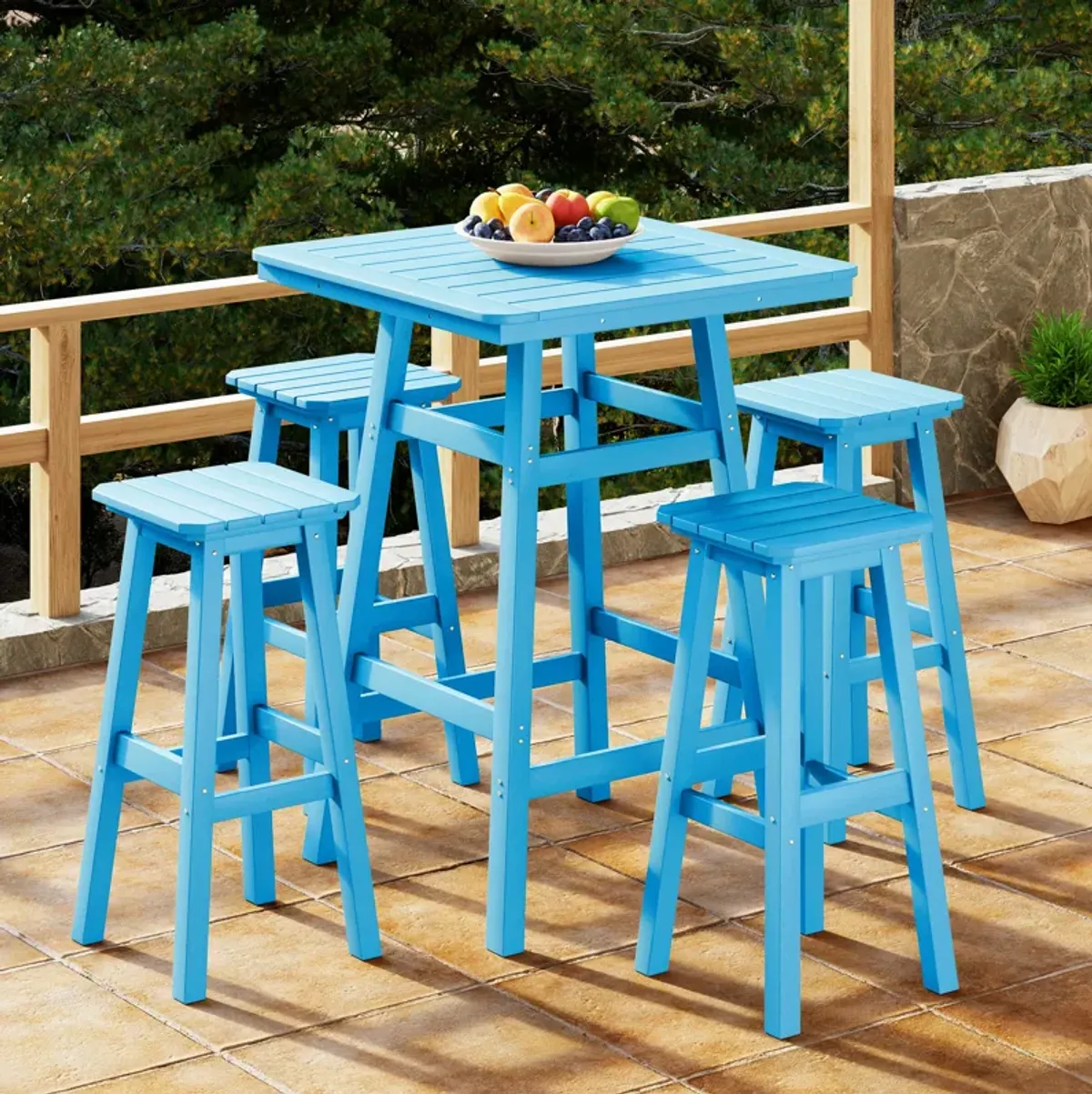 WestinTrends 5-Piece HDPE Outdoor Patio Dining Bar Bistro Table Set with Bar Stools