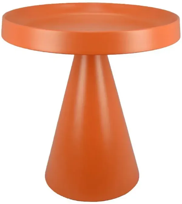 Plant Stand Table, 19 Inch Round Top Cone Pedestal Base, Orange Metal