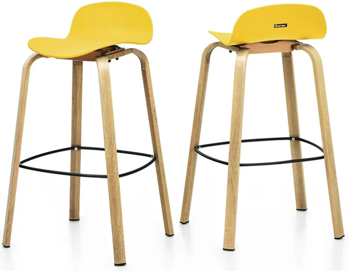 Set of 2 Modern Barstools Pub Chairs with Low Back and Metal Legs