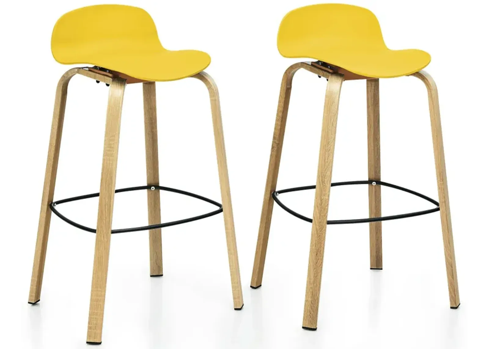 Set of 2 Modern Barstools Pub Chairs with Low Back and Metal Legs