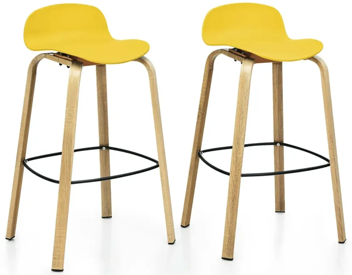 Set of 2 Modern Barstools Pub Chairs with Low Back and Metal Legs