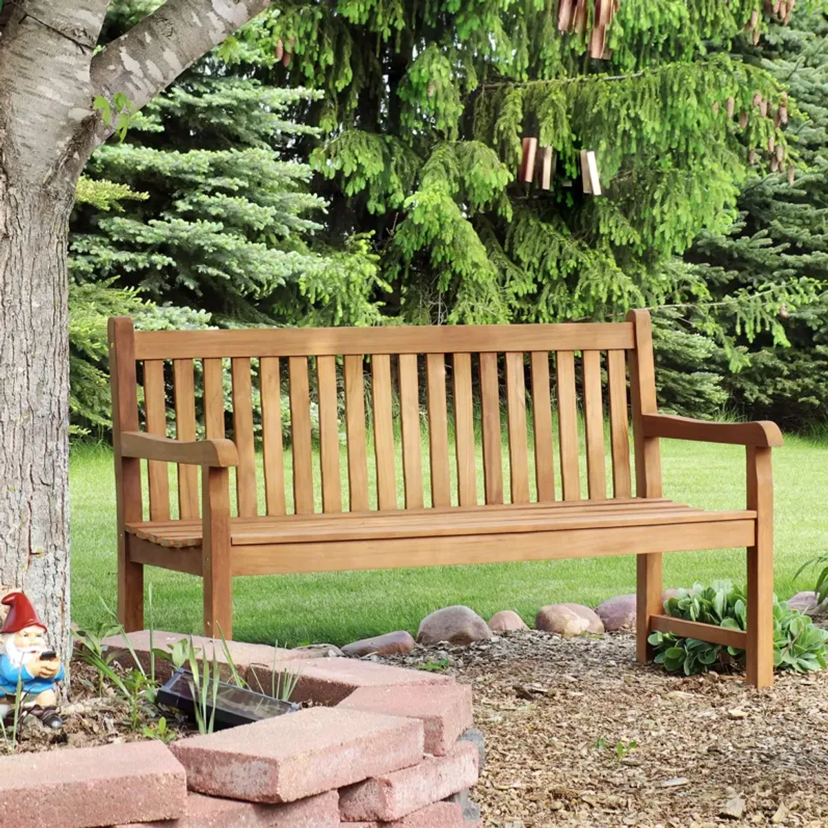 Sunnydaze 2-Person Mission Style Solid Teak Wood Outdoor Garden Bench