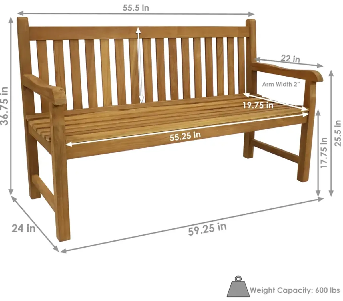 Sunnydaze 2-Person Mission Style Solid Teak Wood Outdoor Garden Bench