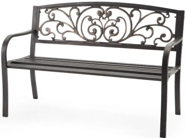 Hivvago Curved Metal Garden Bench with Heart Pattern in Black Antique Bronze Finish