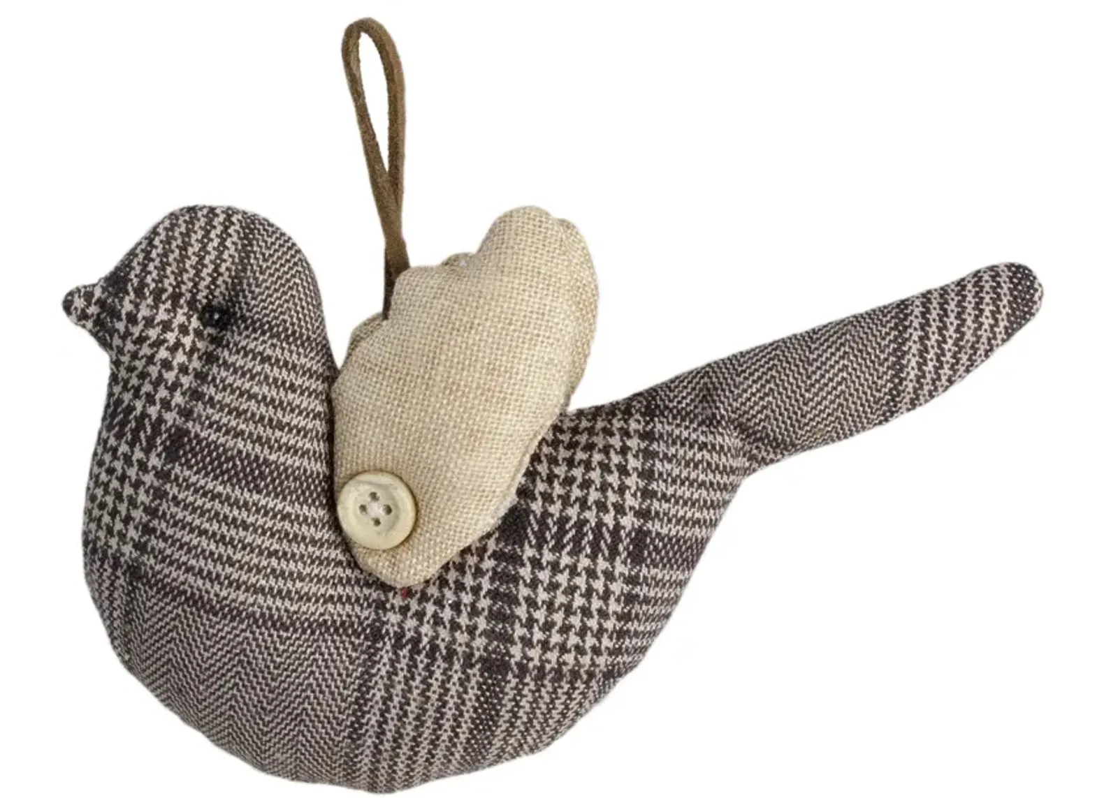 8" Brown and Beige Houndstooth Plaid Bird Christmas Ornament