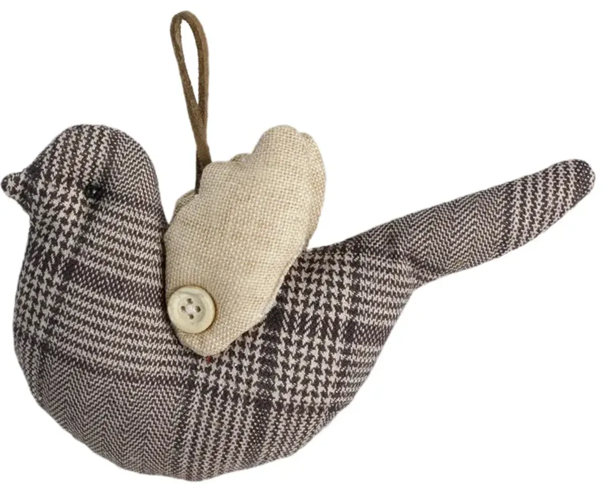 8" Brown and Beige Houndstooth Plaid Bird Christmas Ornament