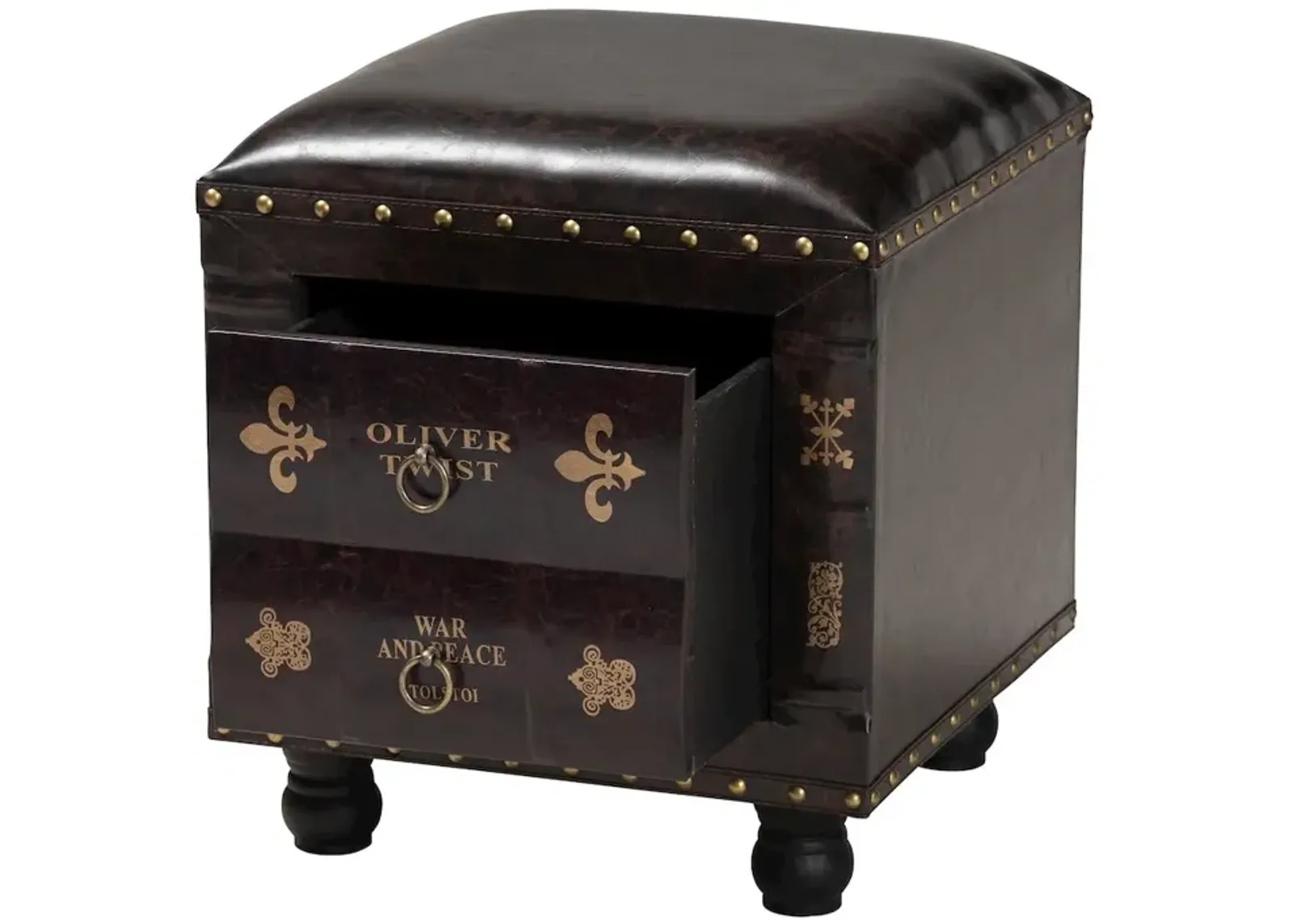 Leather Upholstered Wood Storage Ottoman