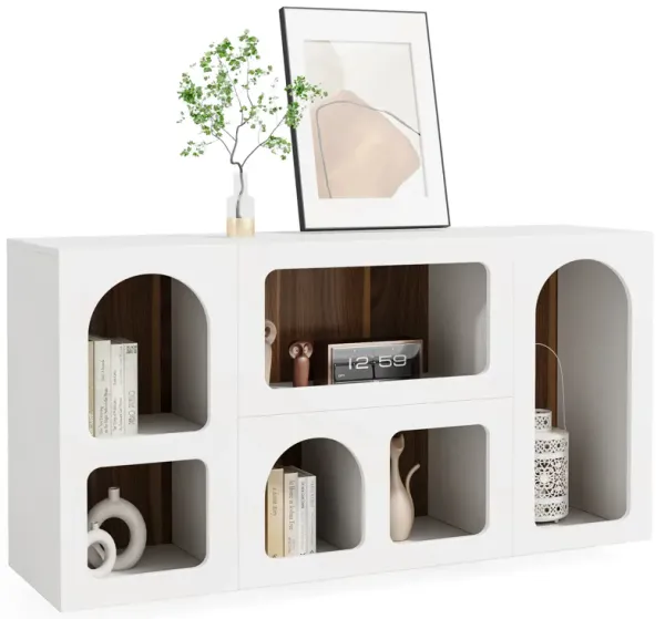 Tribesigns 59" White Console Table, Modern Entryway Table, Wooden Storage Organizer Entrance Table with 6 Compartments, Long Sofa Table, Behind Couch Table with Storage for Living Room, Hallway, Foyer