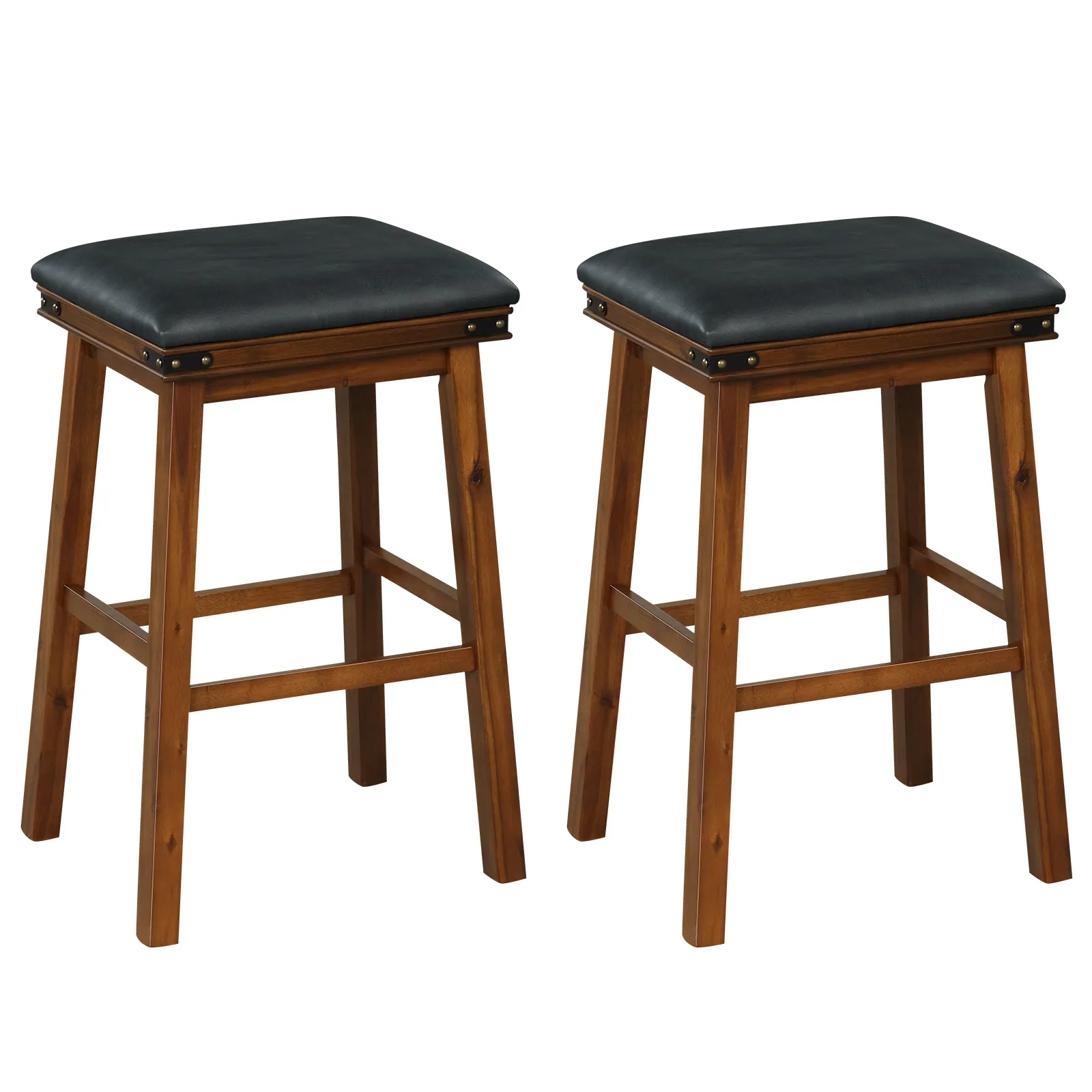 Set of 2 Dining Bar Stool with Rubber Wood