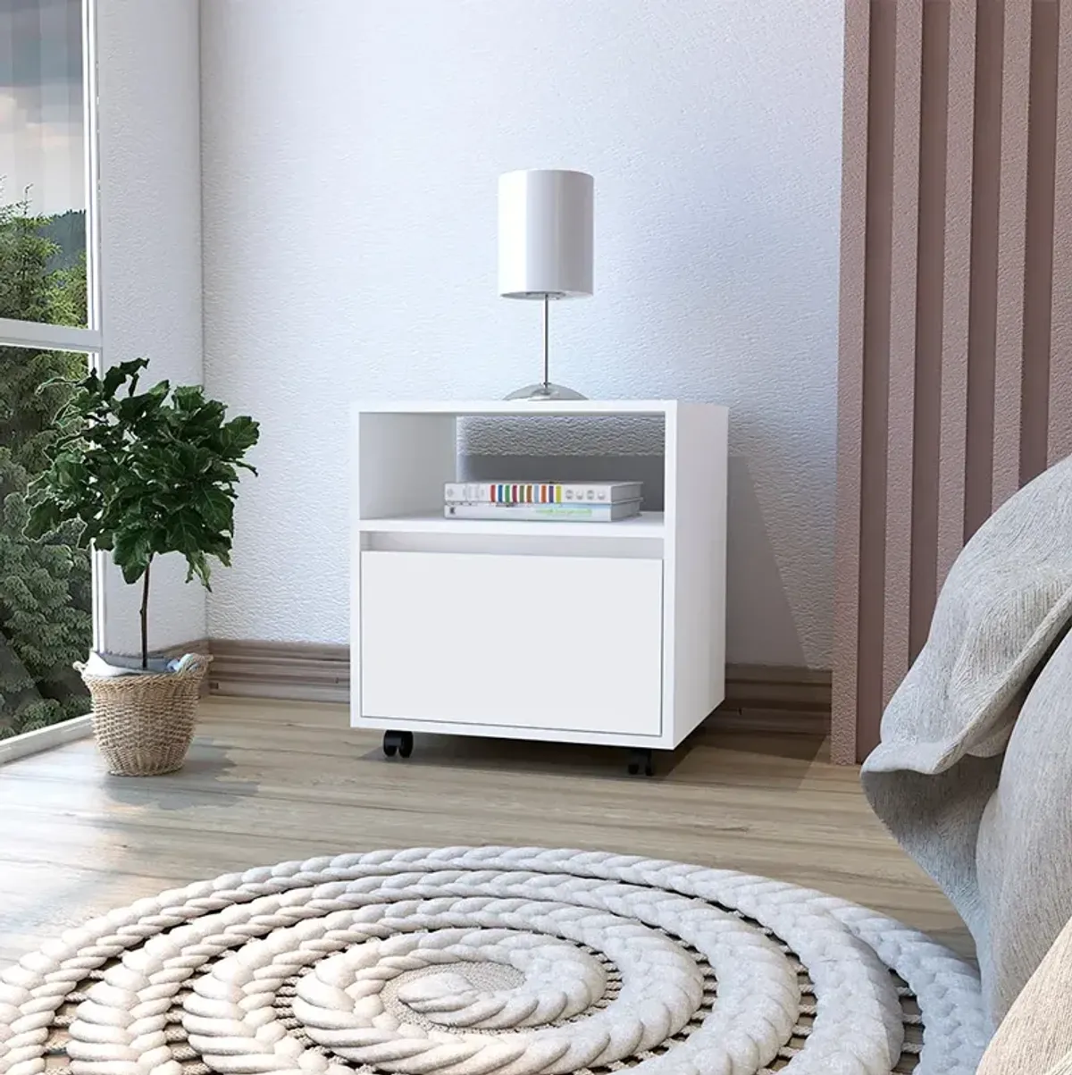 Nightstand Munyochi, Bedroom, White