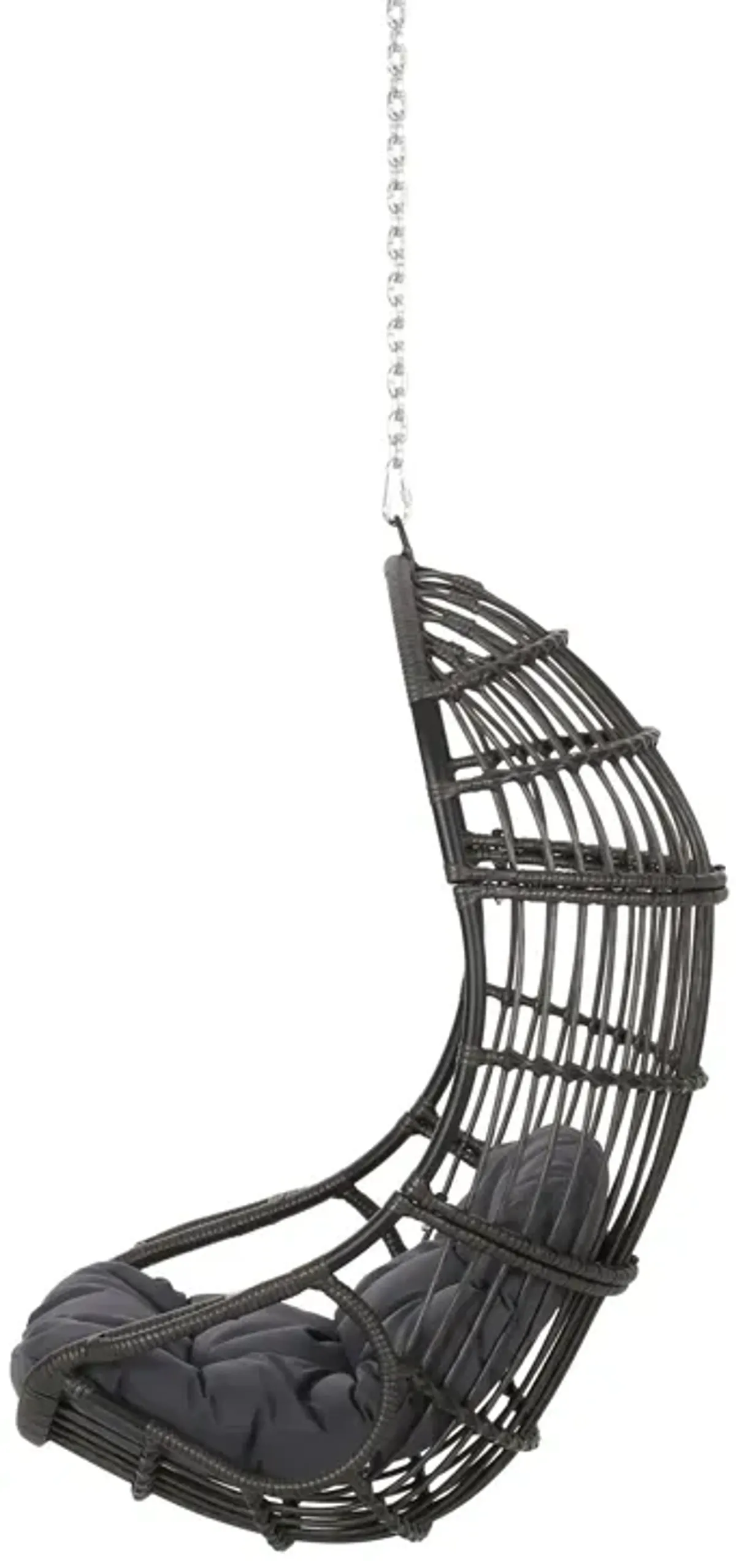 Fam Outdoor Hanging Lounge Chair Swing, Teardrop Design Gray Rattan - Benzara