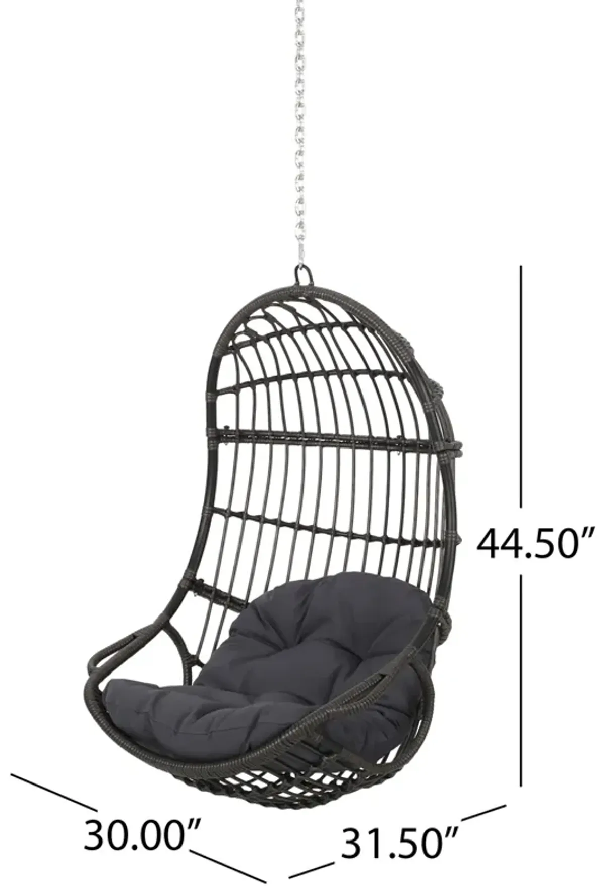 Fam Outdoor Hanging Lounge Chair Swing, Teardrop Design Gray Rattan - Benzara