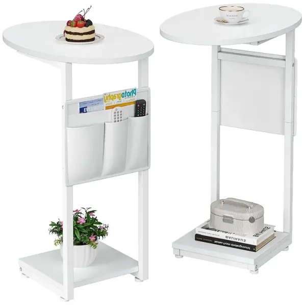 Vagusicc C Shaped End Table for Couch, Small Side Table for Couch, Small Couch Side Table for Small Spaces, Side Table Slide Und