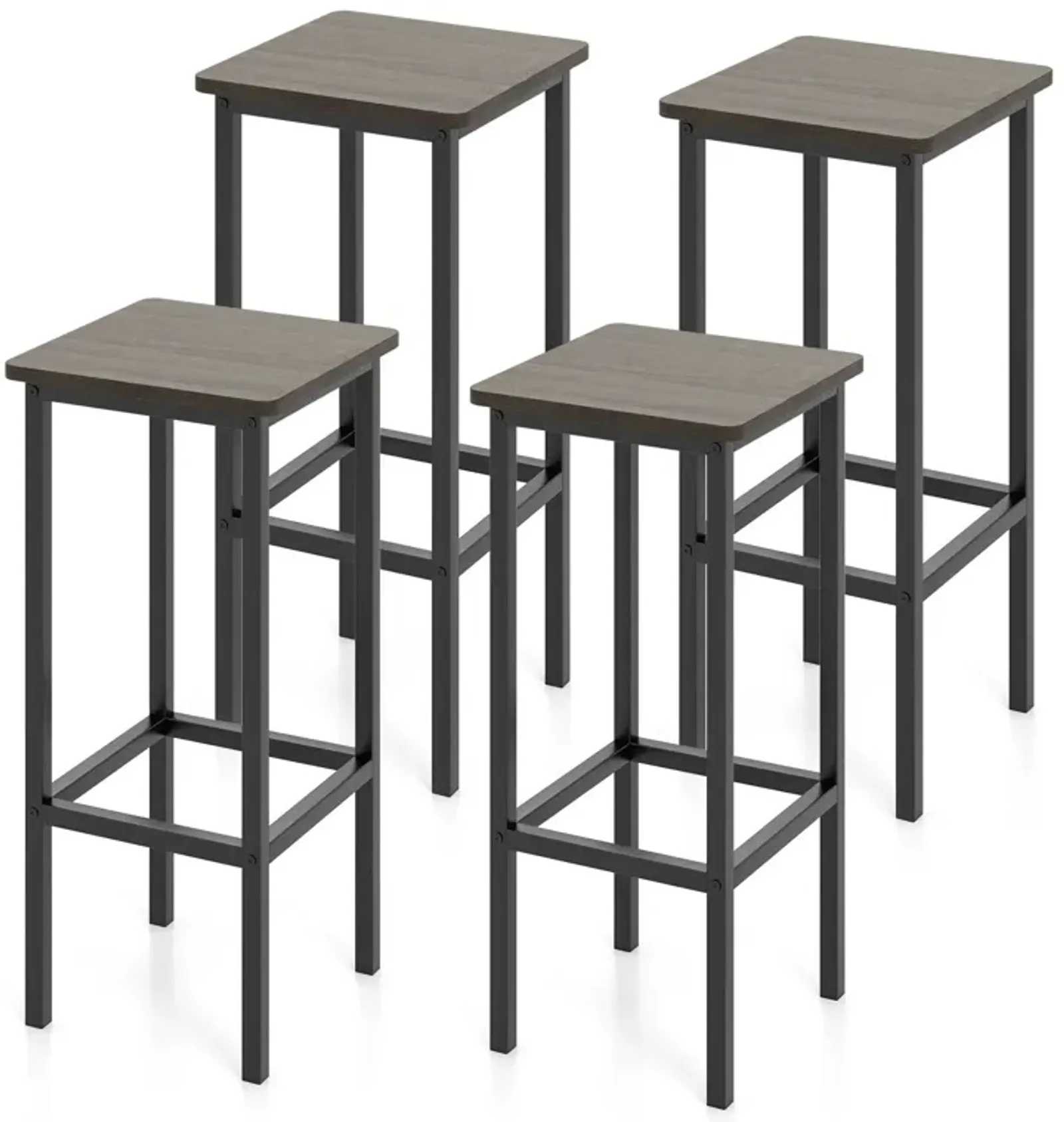 Set of 4 Bar Stool Set 26" Bar Chair with Metal Legs and Footrest