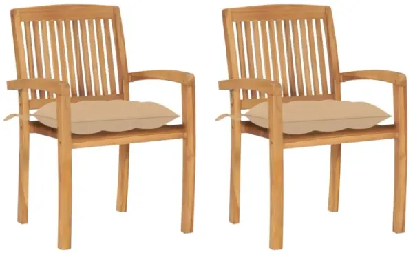 vidaXL Garden Chairs 2 pcs with Beige Cushions Solid Teak Wood