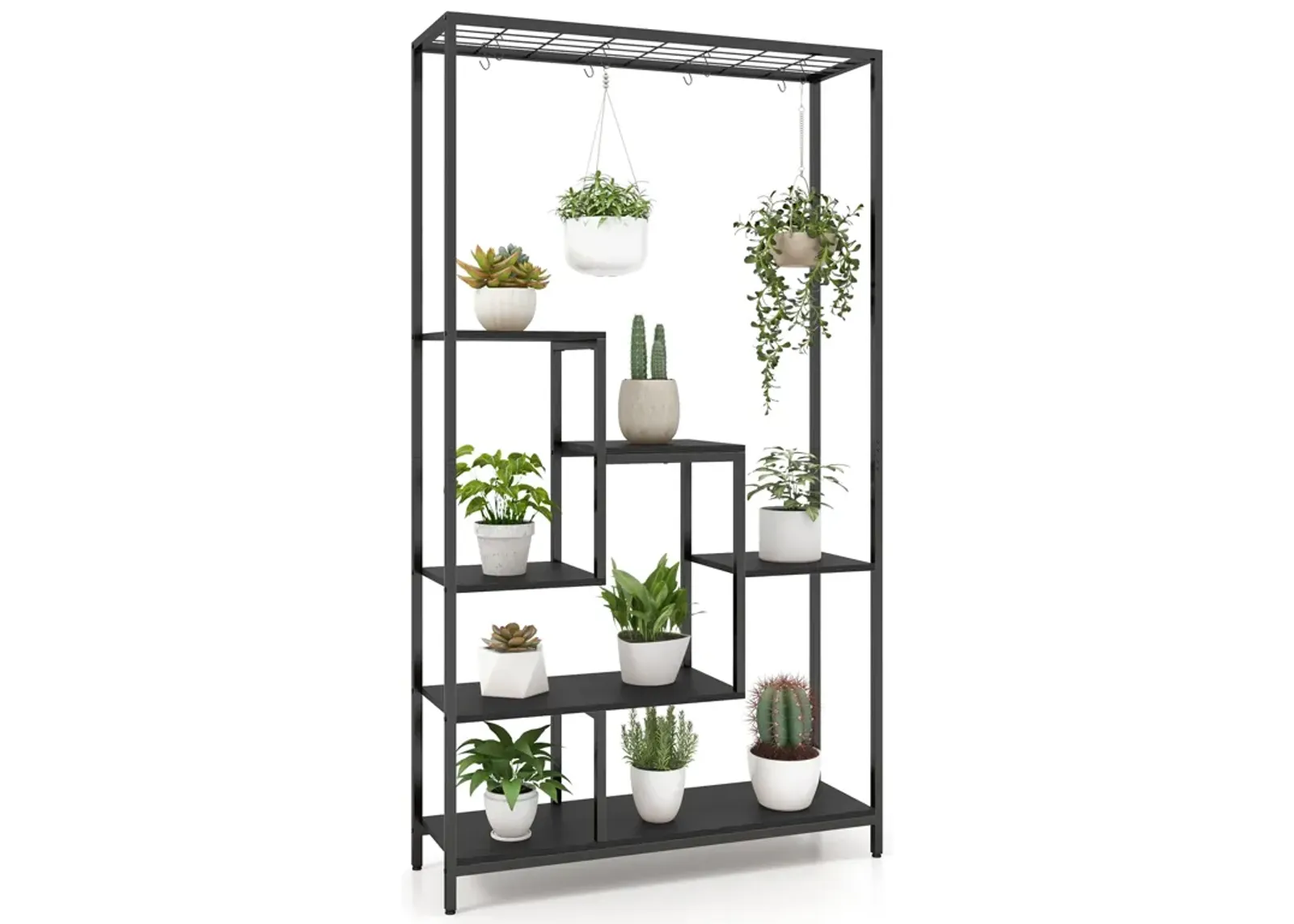 6-Tier Tall Plant Stand 71 Inch Metal Indoor Plant Shelf with 10 Hanging Hooks