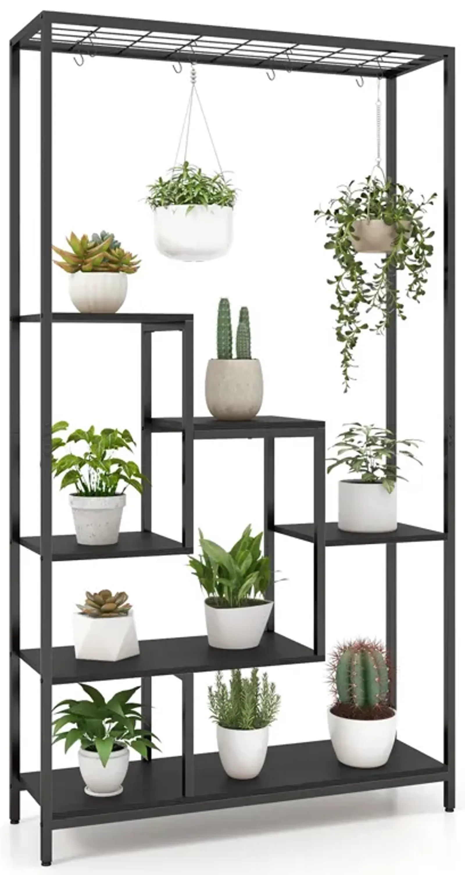 6-Tier Tall Plant Stand 71 Inch Metal Indoor Plant Shelf with 10 Hanging Hooks