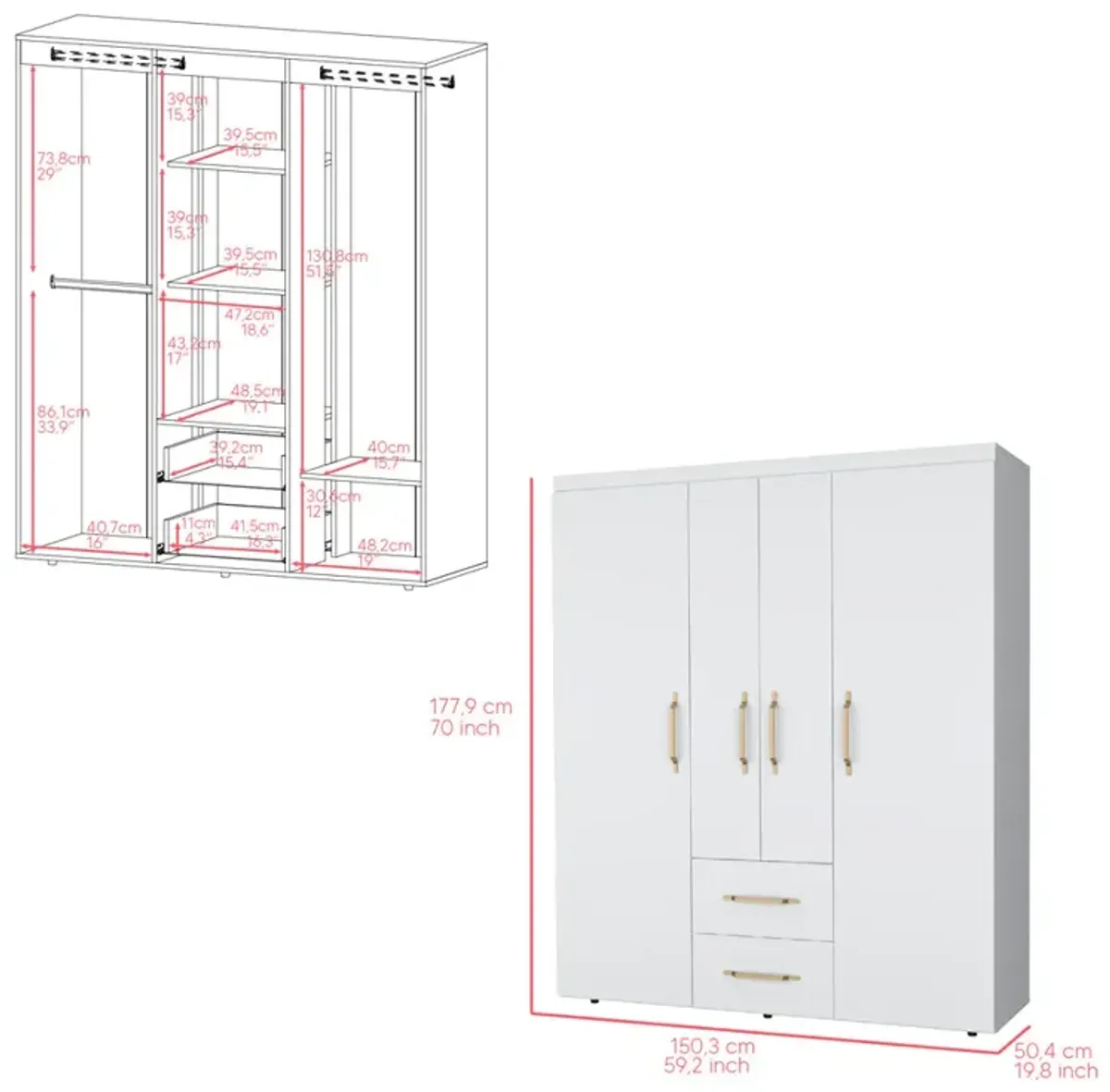 Armoire Elma, Bedroom, White