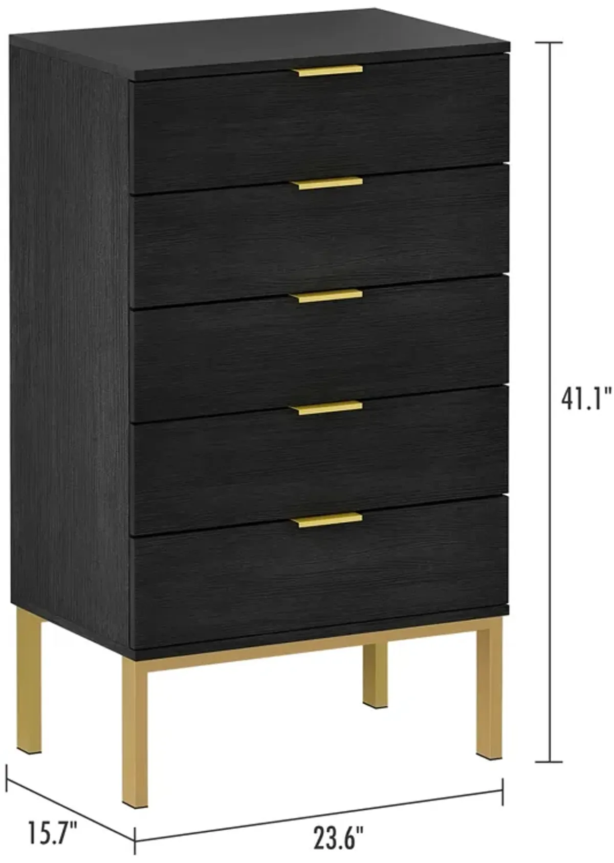 FUFU&GAGA 5-Drawer Black Wood Chest of Drawer Accent Storage Cabinet Organizer W/ Metal Leg, (41.1 in. H x 23.6 in. W x 15.7 in. D),Black