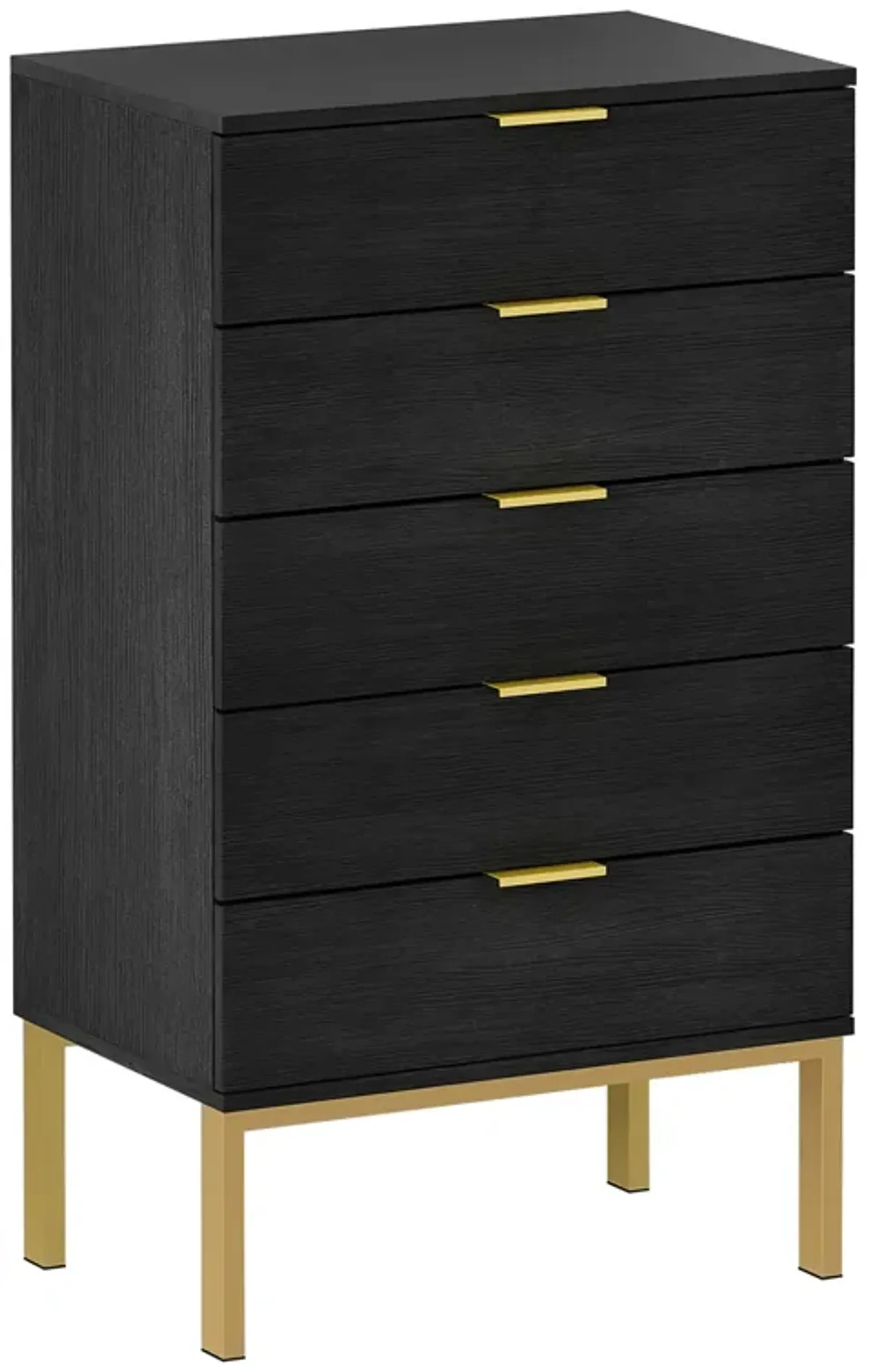 FUFU&GAGA 5-Drawer Black Wood Chest of Drawer Accent Storage Cabinet Organizer W/ Metal Leg, (41.1 in. H x 23.6 in. W x 15.7 in. D),Black