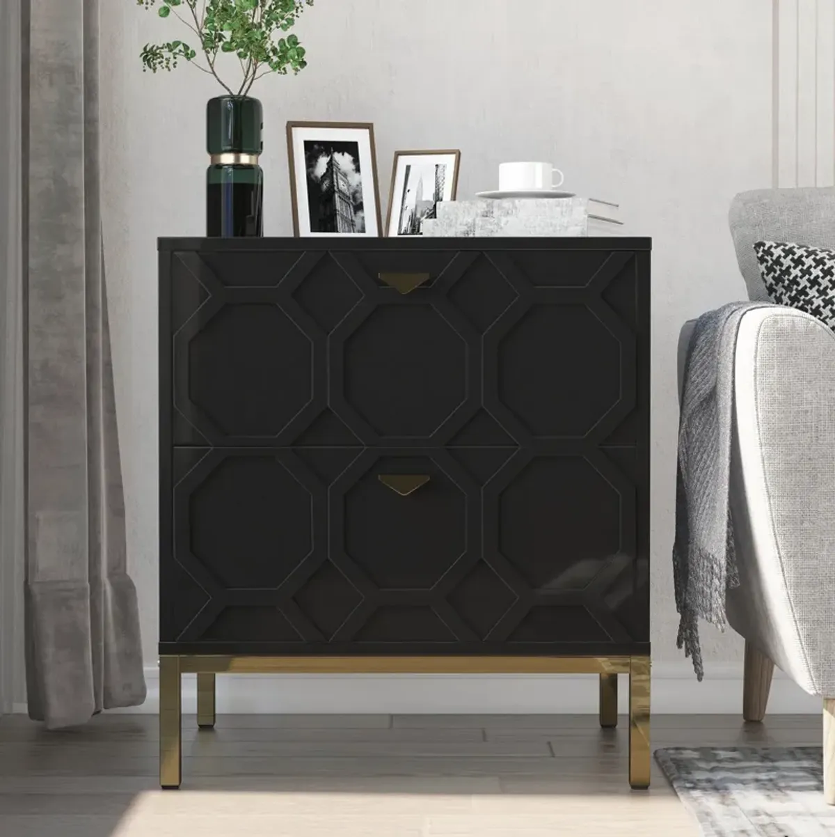 MONDAWE Modern Design 2 Drawer Wood Nightstand Stylish Accent Cabinet for Living Room,Bedroom