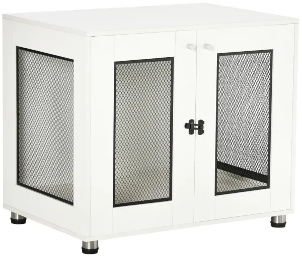 White Pet Furniture: Dog Crate End Table with Cushion