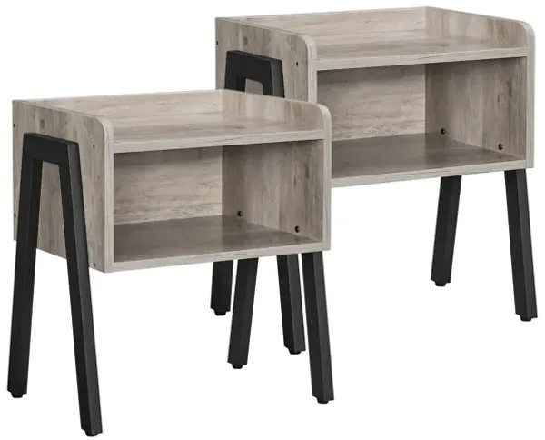 Hivvago Set of 2 Greige Small Bedside Tables with Open Compartments