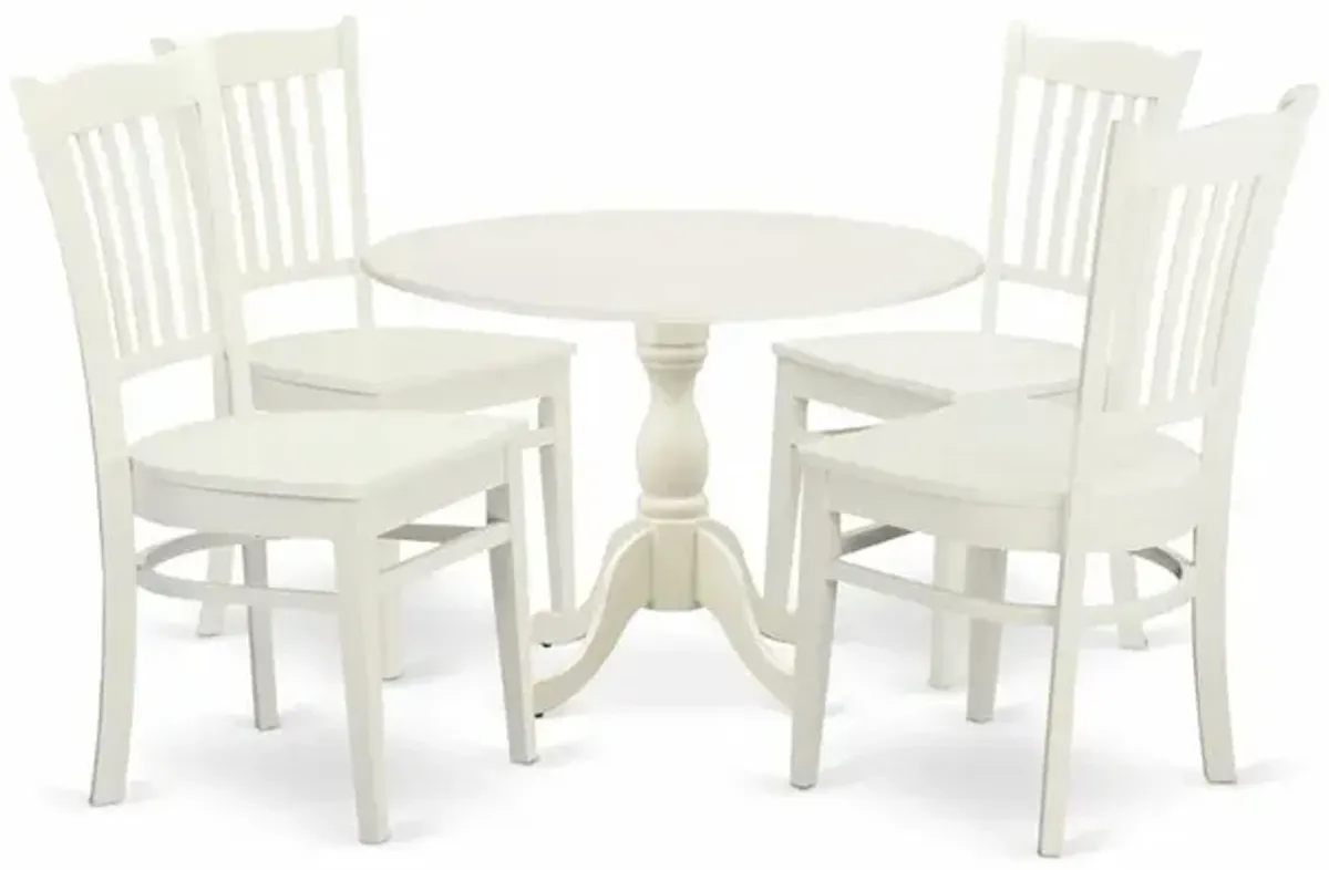 East West Furniture DMGR5-LWH-W 5 Piece Dining Table Set Contains 1 Drop Leaves Dining Table and 4 Black Dinning Chairs with Slatted Back - Linen White Finish