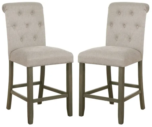 Counter Height Stool with Button Tufted Rolled Back, Set of 2, Beige-Benzara