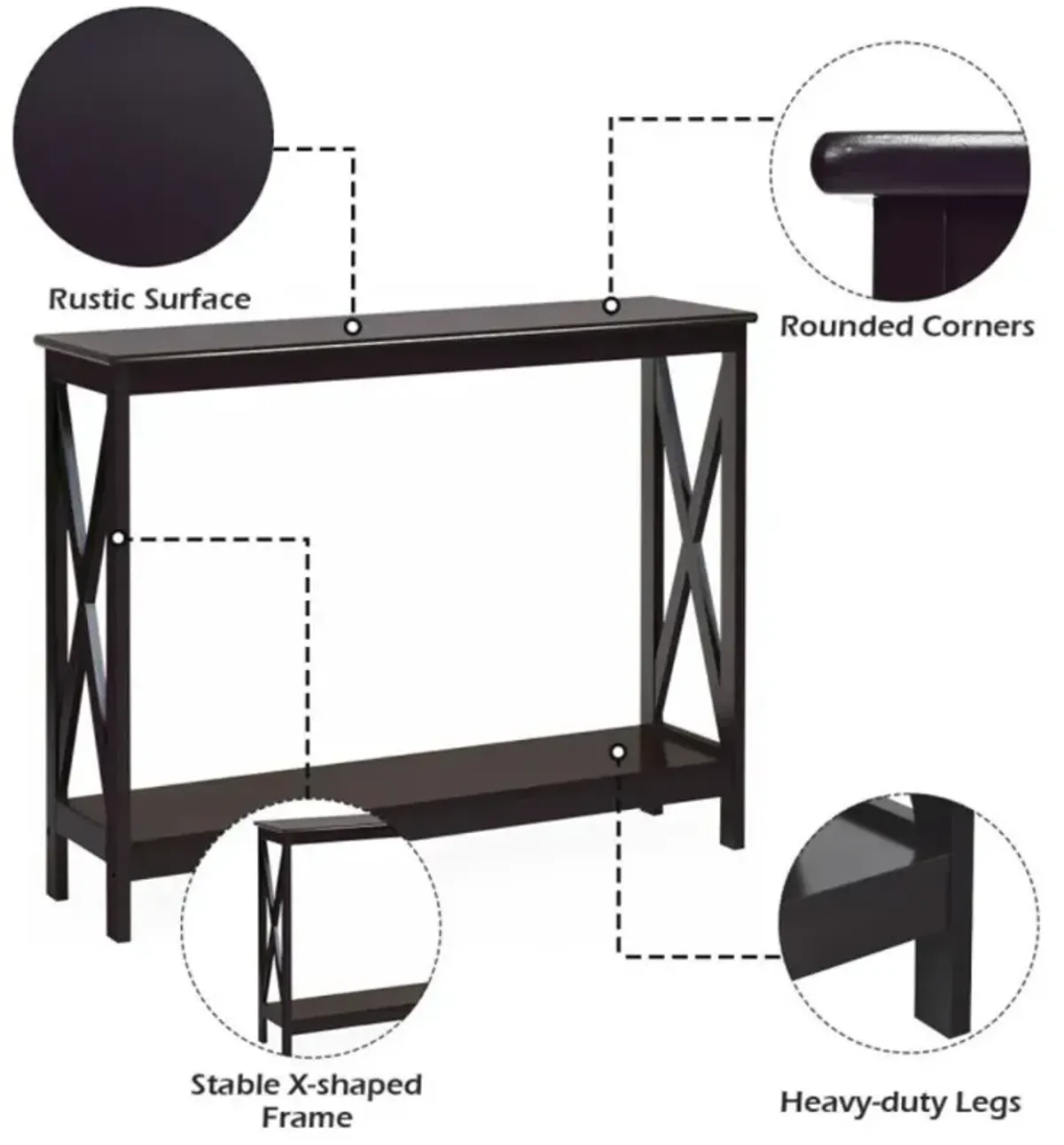 Hivvago 2-Tier Console X-Design Sofa Side Accent Table