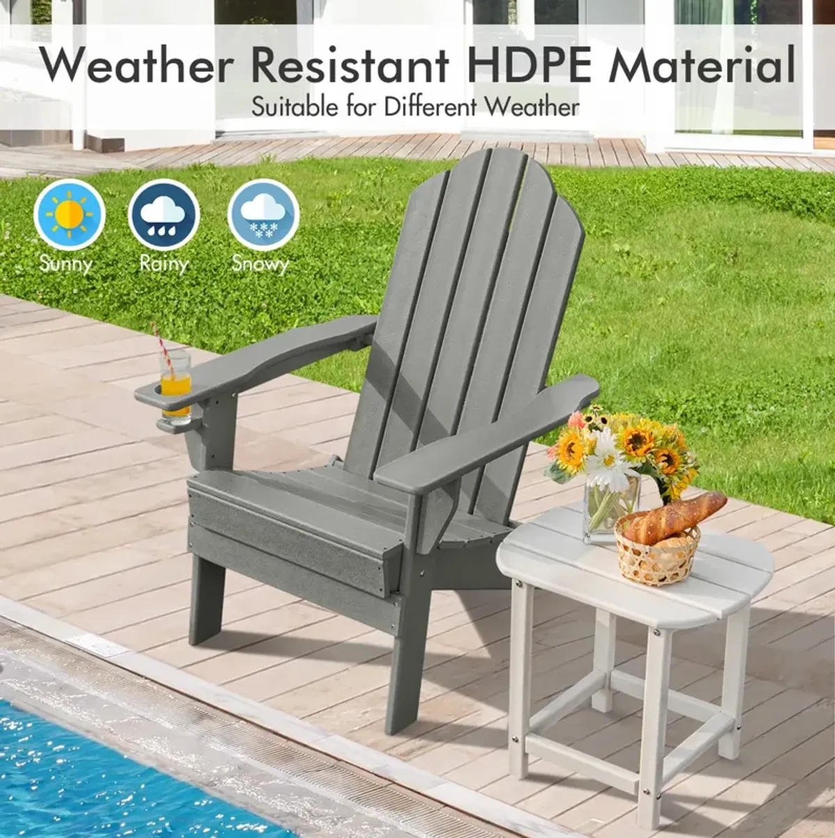 Foldable Weather Resistant Patio Chair with Built-in Cup Holder