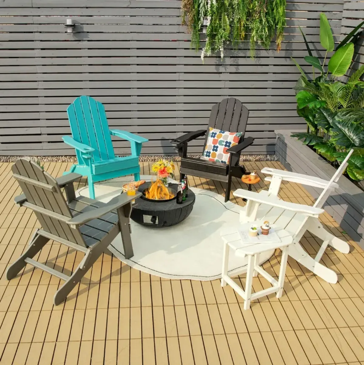 Foldable Weather Resistant Patio Chair with Built-in Cup Holder