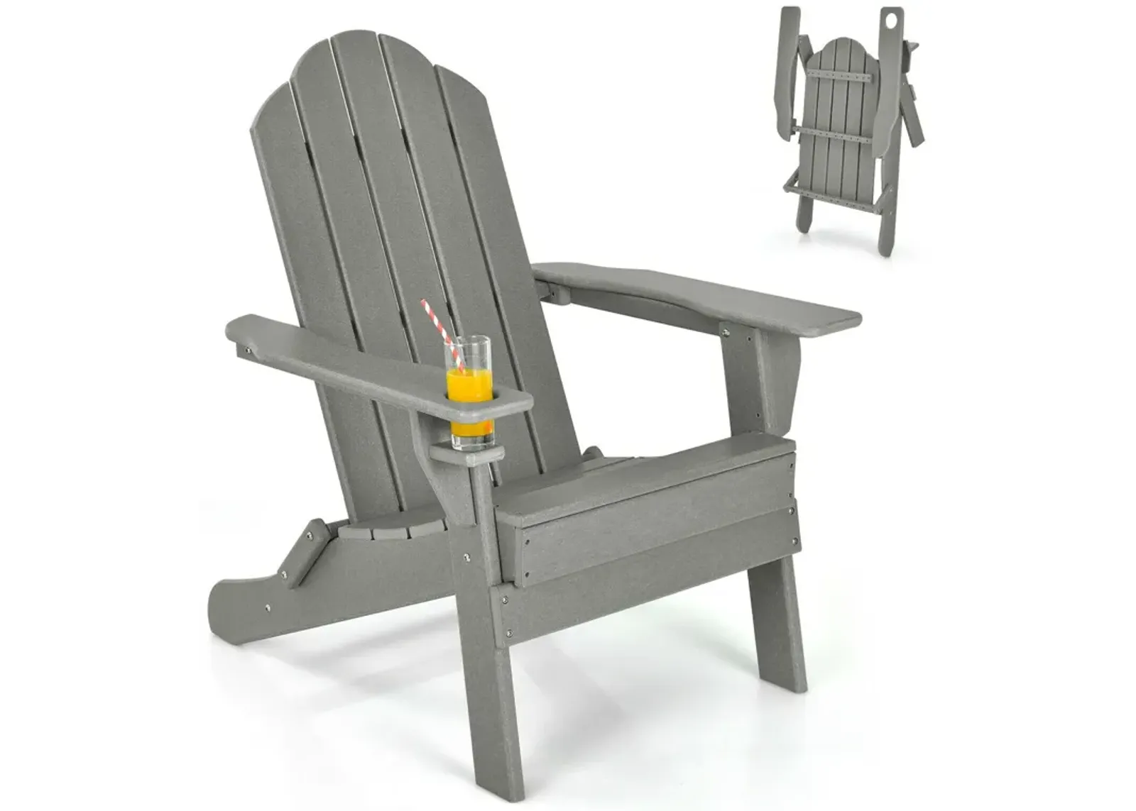 Foldable Weather Resistant Patio Chair with Built-in Cup Holder