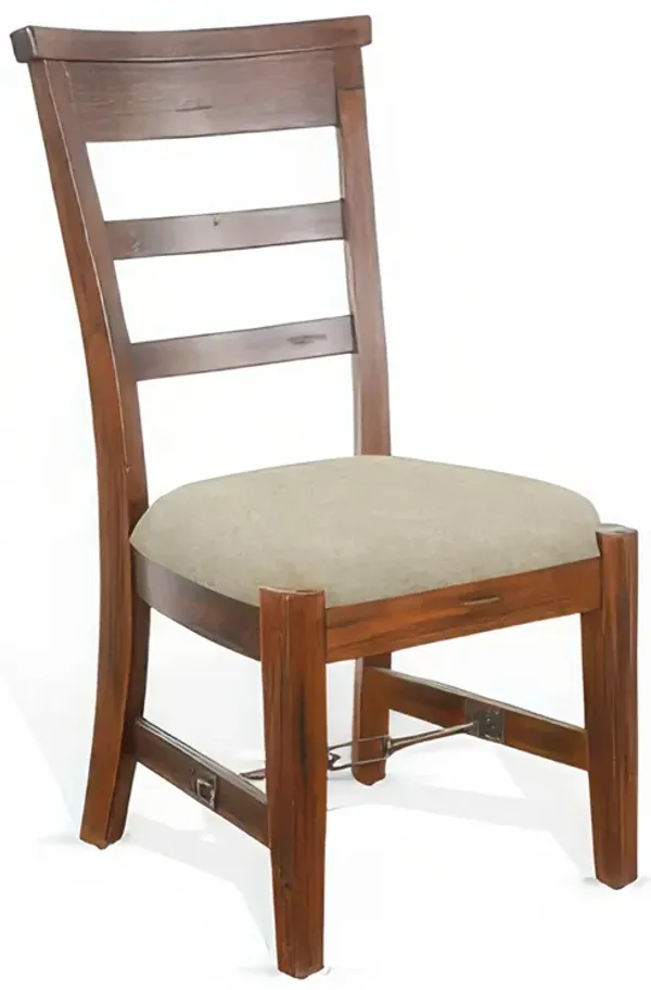 Reggie Side Dining Chair Set of 2, Ladderback, Beige, Brown Mahogany - Benzara