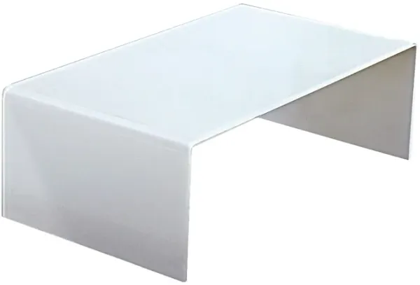 Benjara Darb 43 Inch Coffee Table, Tempered Glass Tabletop, Curved Edges, White, Clear