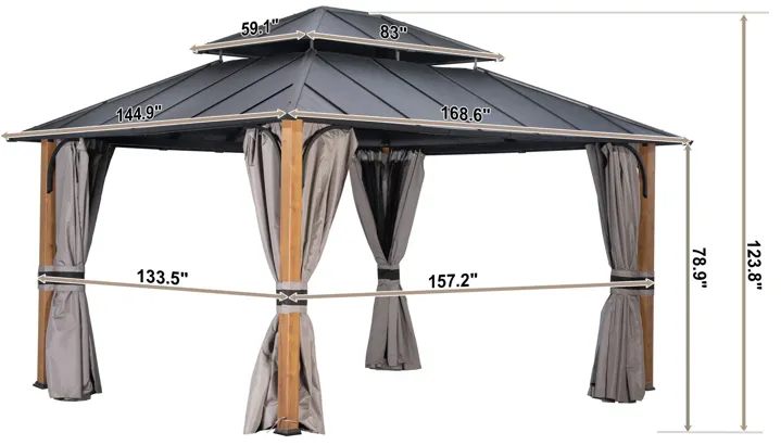 MONDAWE 12 ft�14 ft Hardtop Gazebo Double Roof Aluminum Patio Gazebo with Netting and Curtains