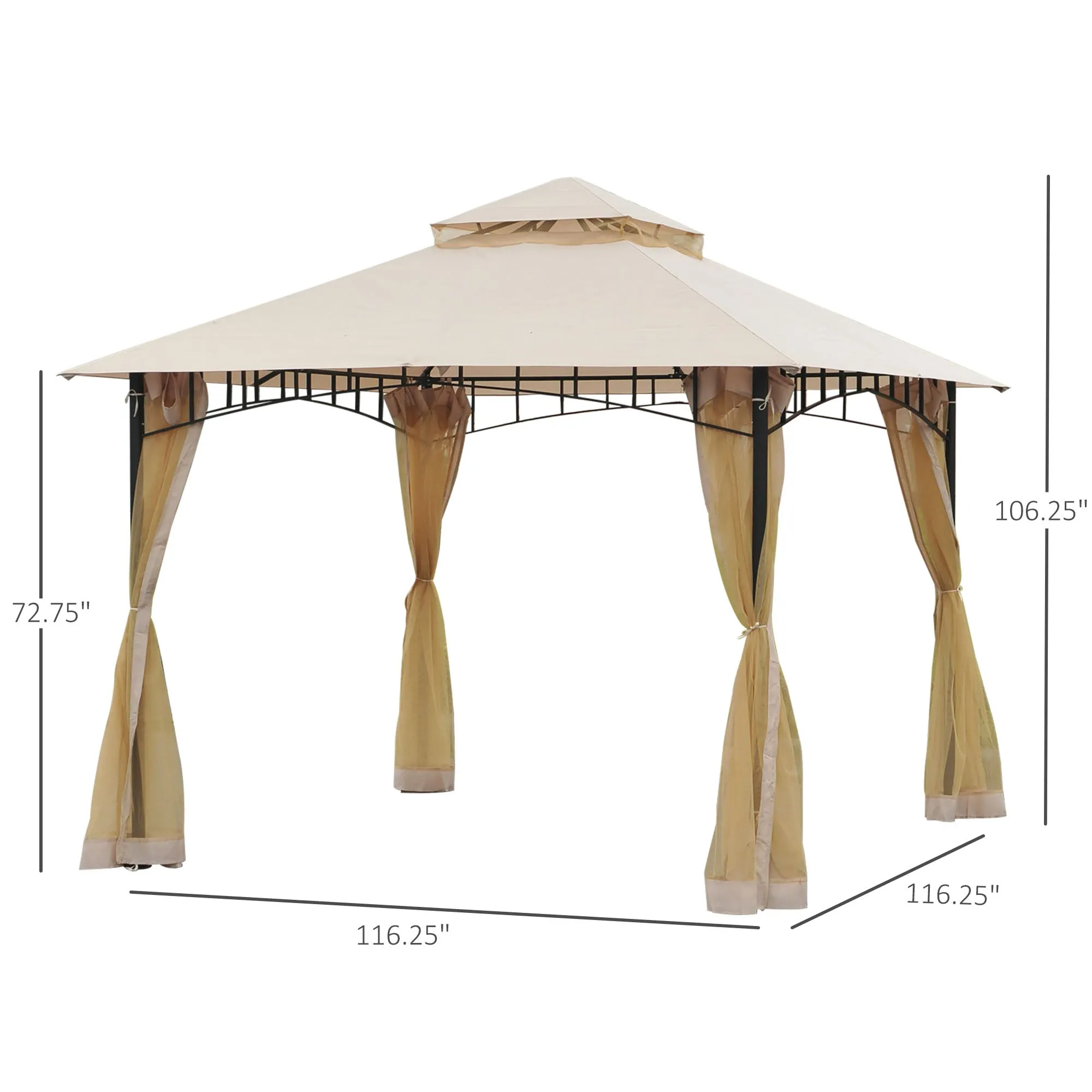 Breezy Backyard Canopy: 10'x10' Khaki Double-Vented Gazebo with Mesh Walls