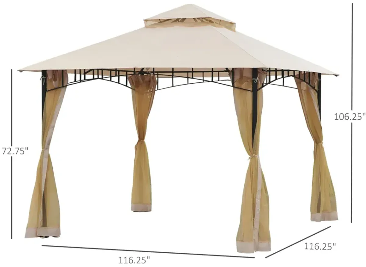 Breezy Backyard Canopy: 10'x10' Khaki Double-Vented Gazebo with Mesh Walls