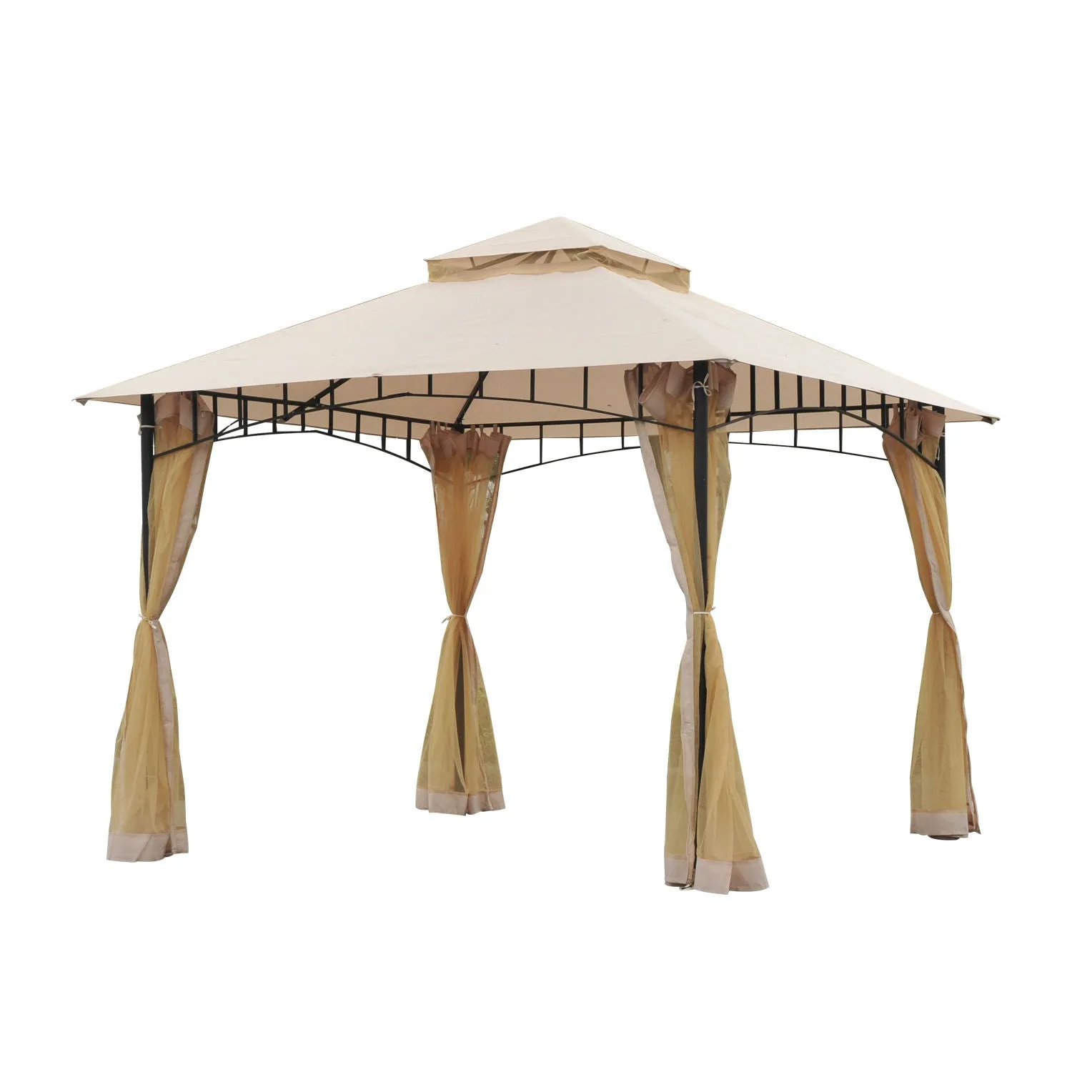 Breezy Backyard Canopy: 10'x10' Khaki Double-Vented Gazebo with Mesh Walls