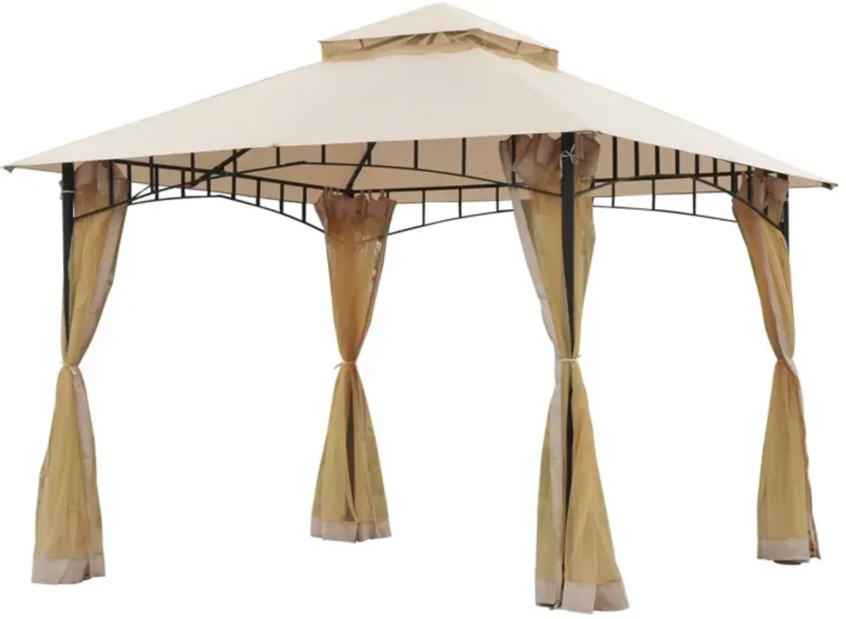 Breezy Backyard Canopy: 10'x10' Khaki Double-Vented Gazebo with Mesh Walls