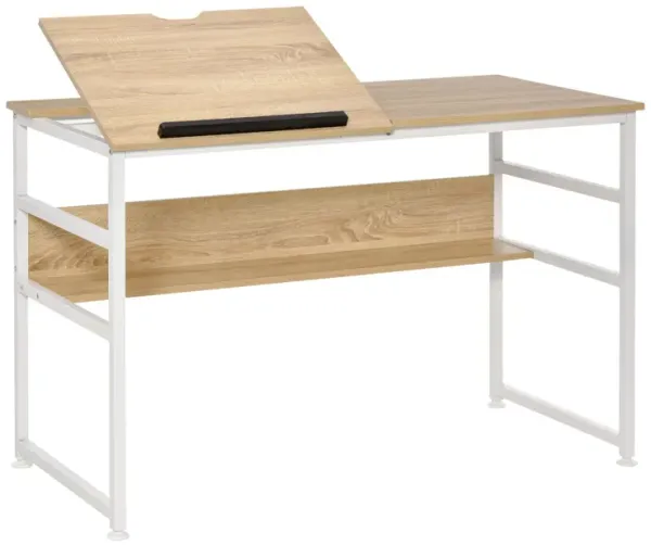 Versatile Drafting Table: Adjustable, 15-Level Tilt, Storage Shelf