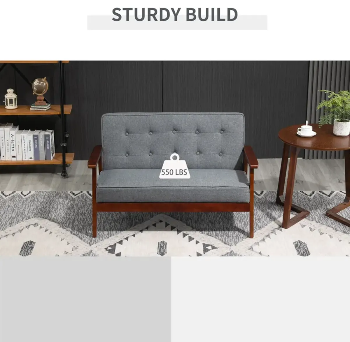 Grey Cozy Seating: 2-Seat Linen-Touch Tufted Loveseat