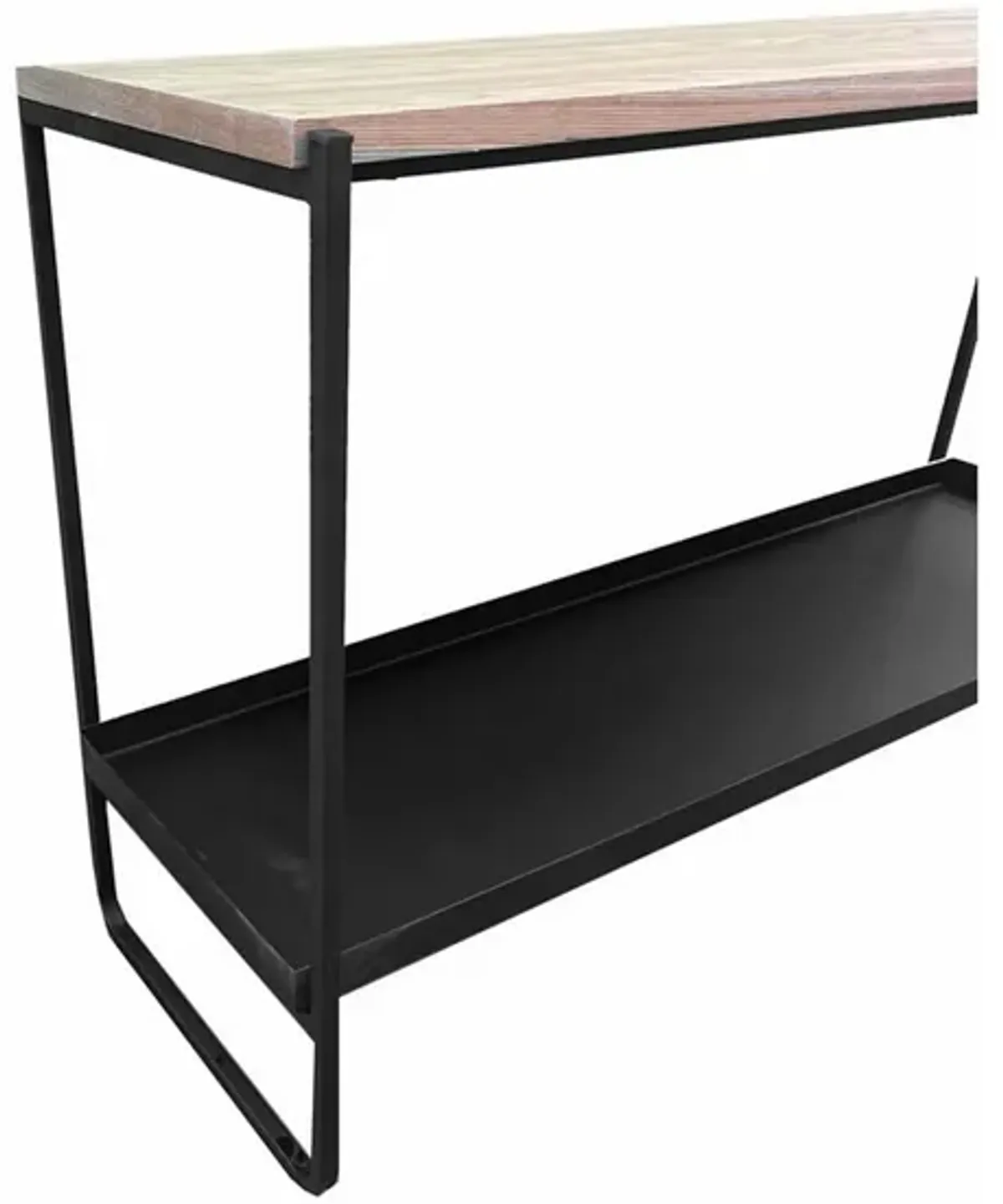 Evon 39 Inch Console Table, Natural Brown Wood Top and Shelf, Black Metal - Benzara