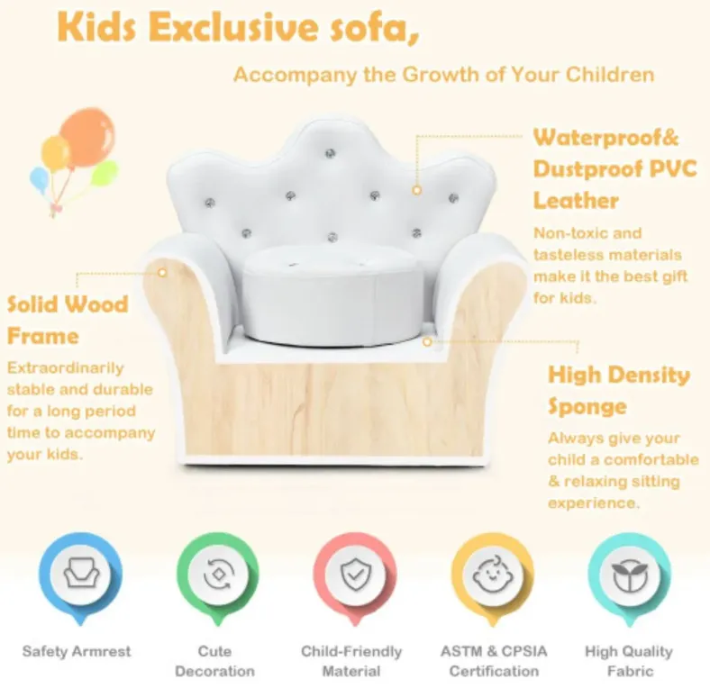 Kids Sofa Armrest Couch with Ottoman