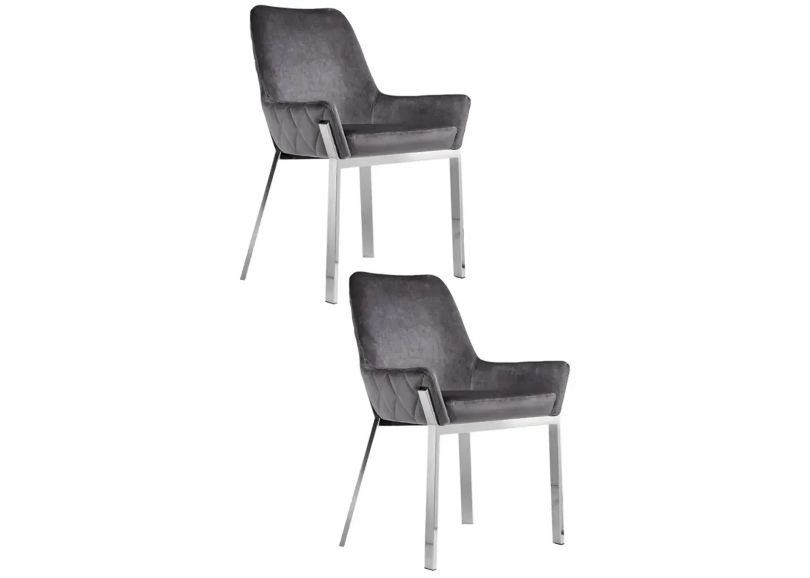 Fuma 23 Inch Set of 2 Dining Chairs, Foam Fill, Modern Gray Velvet, Silver - Benzara