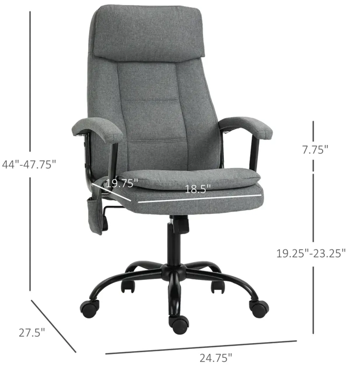 Grey Massage Office Chair: High-Back with 2-Point Vibration