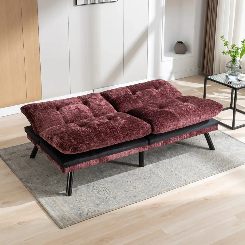 Adjustable Convertible Loveseat Futon Bed - Chenille-Wine